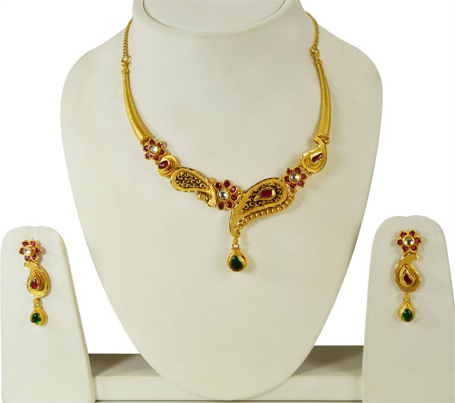 Antique 22k Gold Ruby Emerald Set - StAn24370 - [Sets (Necklace