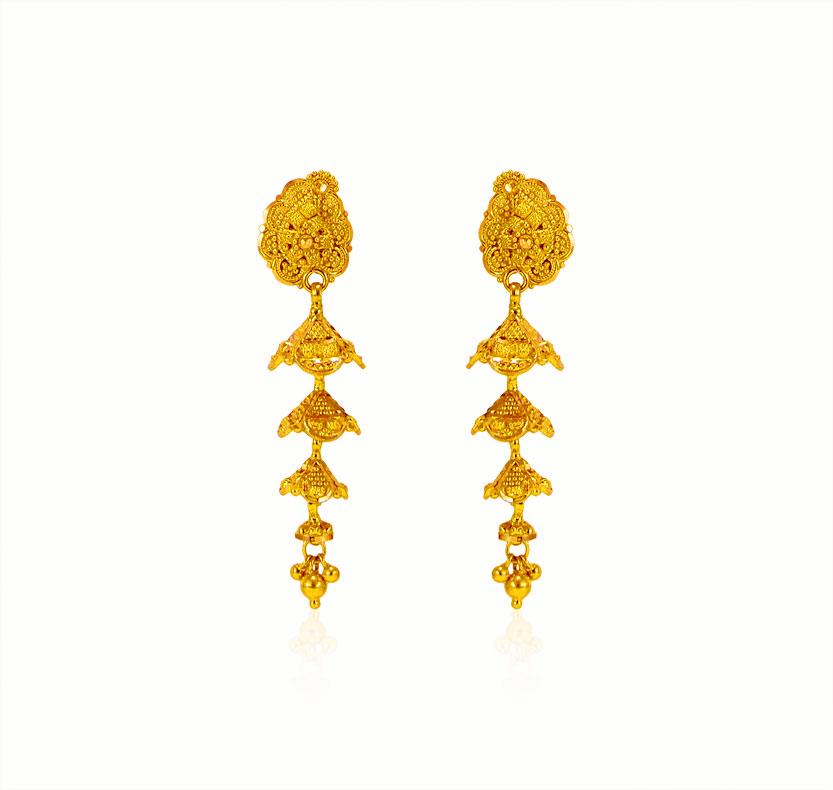 22k Gold Layered Earrings - erfc24020 - [Earrings > 22Kt Gold Fancy ...
