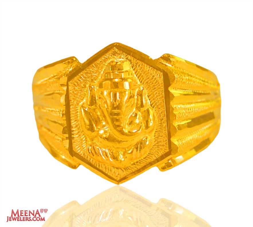 22K Gold Ganesh Mens Ring - RiMs24747 - [Rings > Religious Rings]