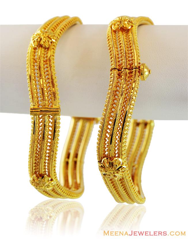 22k Gold Designer Filigree Kadas - BaKa14658 - [Bangles > Kadas]