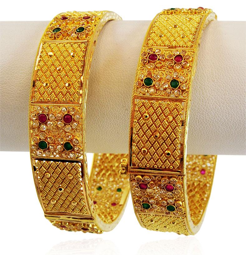 22K Gold Beautiful Stones Kada - BaKa17333 - [Bangles > Kadas]