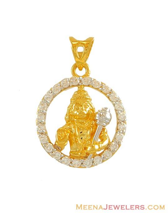 22Kt Two Tone Hanuman Pendant - PeGa7426 - [Pendants > Ganesh, Laxmi